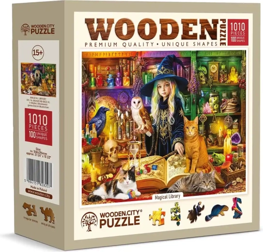 Medinė dėlionė Wooden City „Magiška biblioteka“, 1010 detalių