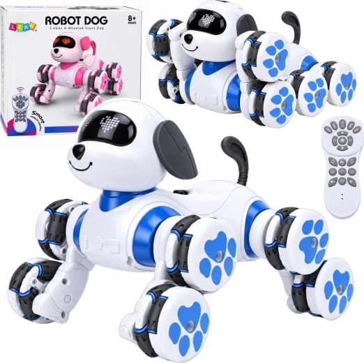 Interaktyvus nuotoliniu būdu valdomas robotas šuo su 8 ratais ir LED