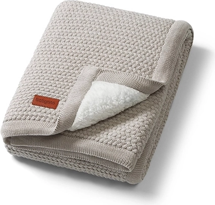 Babyono medvilninė antklodė su sherpa fliso pamušalu 75 × 100 cm, smėlinė