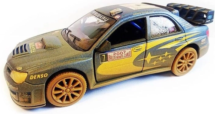 Subaru Impreza WRC 2007 off-road car model 1:36 with opening doors and pull-back drive