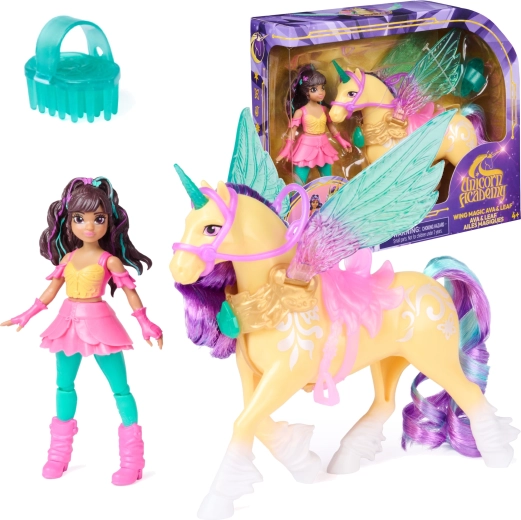 Unicorn Academy magiški sparnai – lėlė Ava ir vienaragis Leaf su priedais