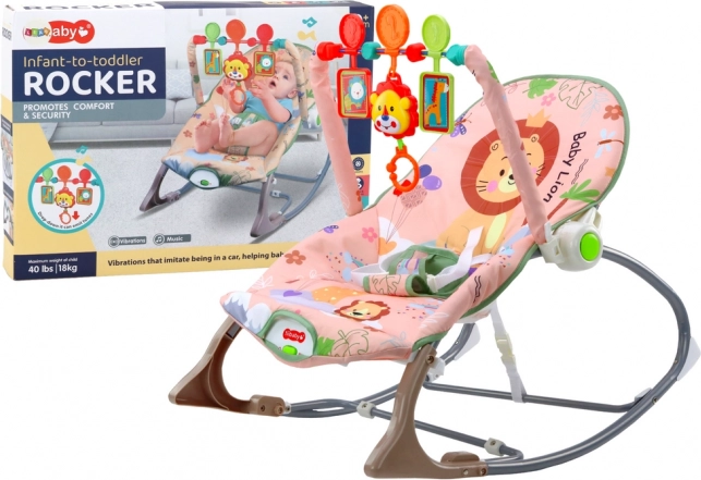 Pink Lion Cradle with Vibrations and Sound for Babies