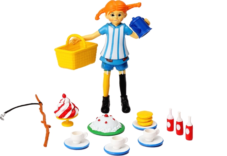 Pippi Langstrumpf figūrėlė su priedais – arbatos vakarėlis