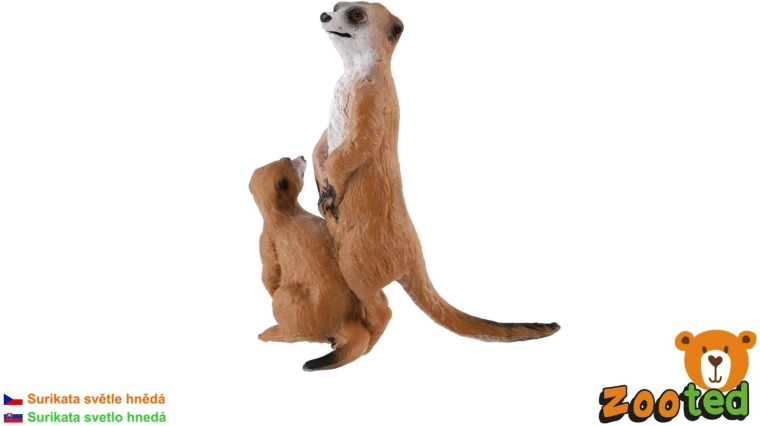 Plastic Meerkat with Young, Light Brown, 8 cm