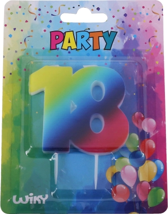 Gimtadienio žvakutė skaičius 18, vaivorykštinė