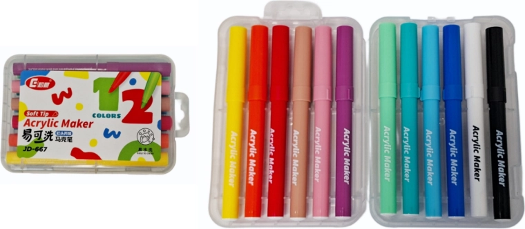 Acrylic markers set (12 pcs) for glass, ceramics, wood and stones
