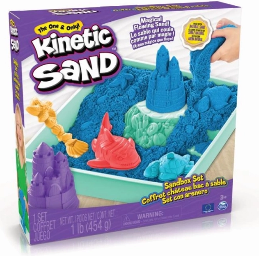 Kinetic Sand Smėlio dėžė – rinkinys su mėlynu kinetiniu smėliu