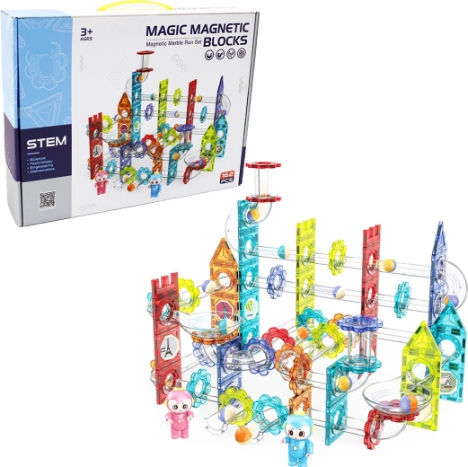 Magnetic Marble Run with 162 Pieces
