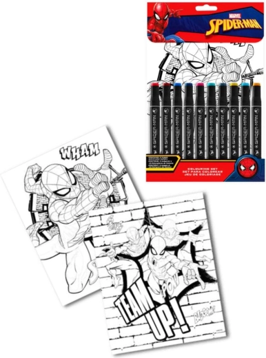 Set of double-sided markers and SPIDER-MAN color-by-number books for kids