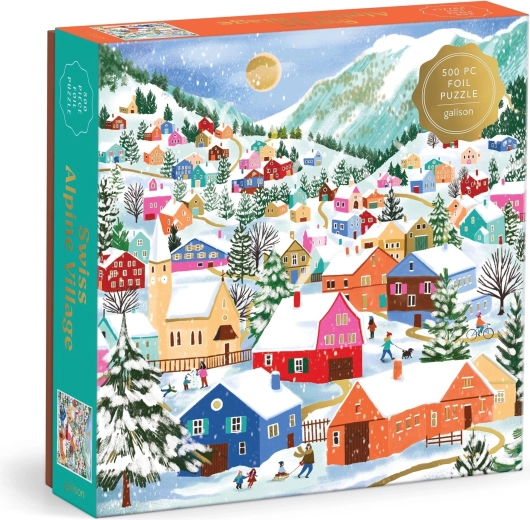 Galison Metallic Square Puzzle Swiss Mountain Village, 500 Pieces