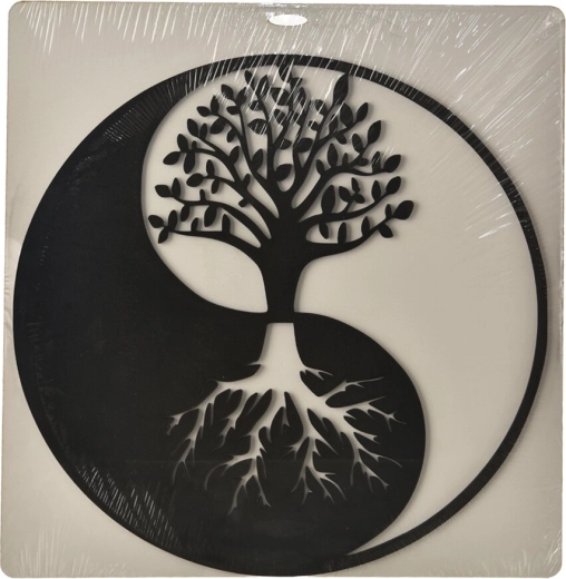 Medinė sieninė dekoracija yin-yang, juoda, 35 × 35 cm