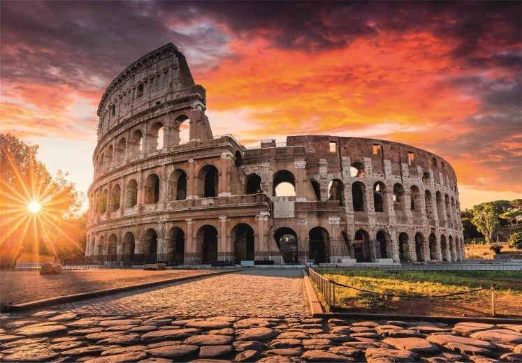 Iconic Colosseum motif at sunset
