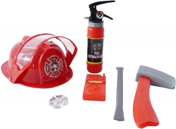 Šalmas su skydeliu ir ženklelis pasididžiuojantiems gaisrininkams