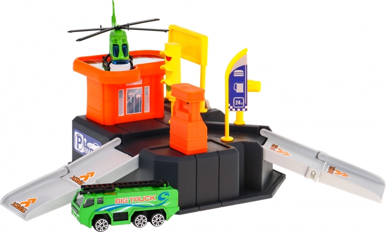 Dviaukštė stovėjimo aikštelė su sraigtasparnio aikštele