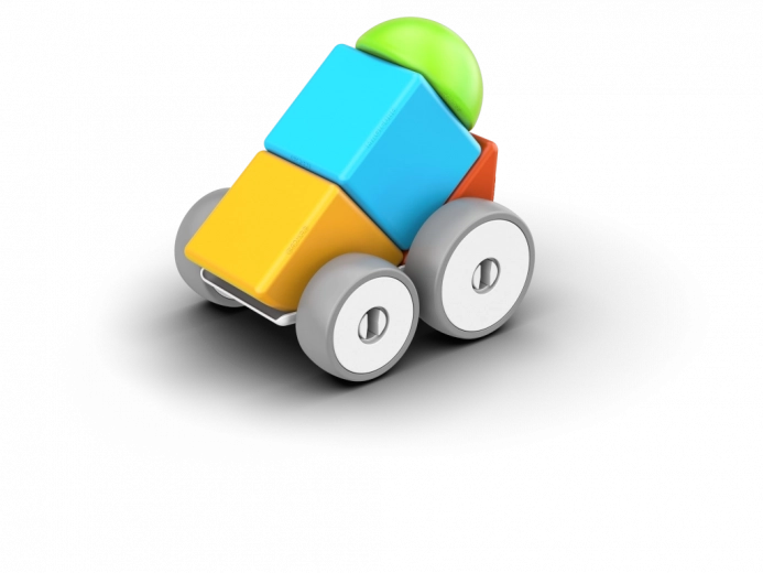 Važiuojantis automobiliukas su dviem važiuoklėmis