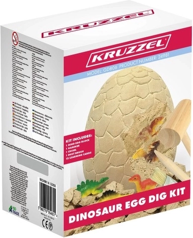 Dinozaurų kiaušinis ir kasinėjimo įrankiai