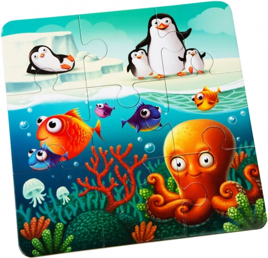 Trys paveikslėliai su didėjančiu sudėtingumu