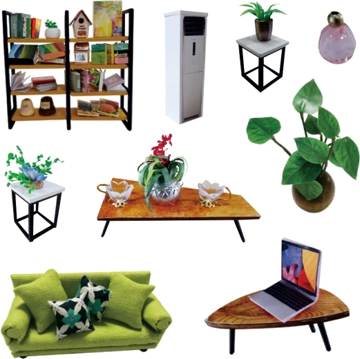 Detali miniatiūrinė baldų ekspozicija