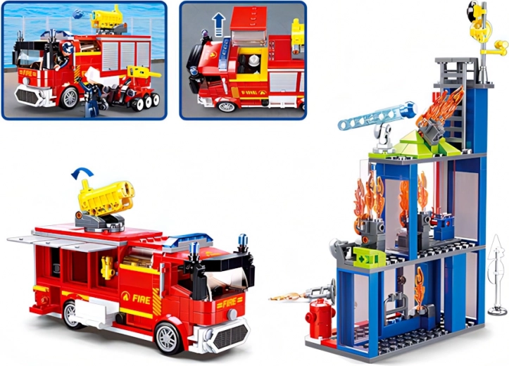 Veiksmo gaisrinės automobilis su vandens patranka