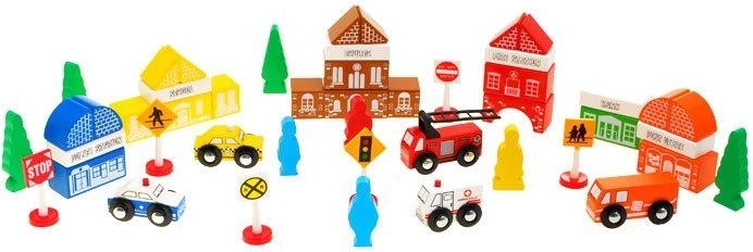 Įvairios transporto priemonės ir figūrėlės