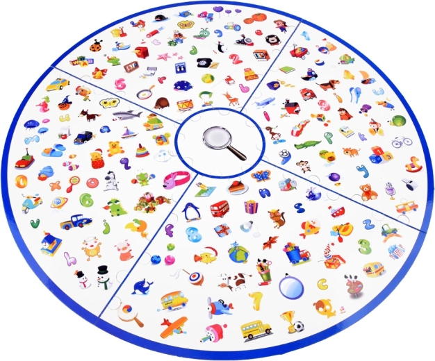 Didelė apvali lenta su dešimtimis iliustracijų