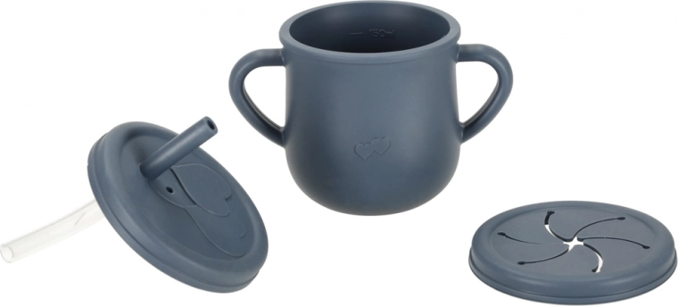 Puodelis 2 viename: su šiaudeliu ir užkandžiams