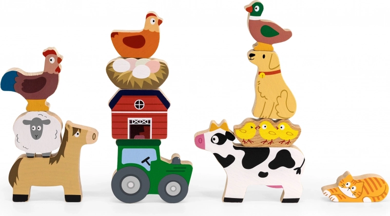 12 spalvingų medinių ūkio figūrėlių
