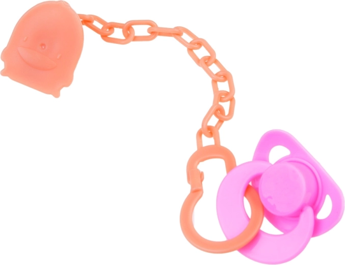 Rožinis komplektas ir čiulptukas su segtuku