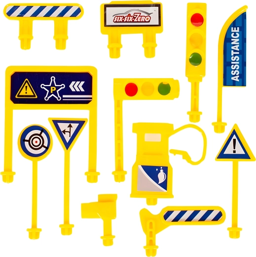 Traffic signs, barriers, and realistic details