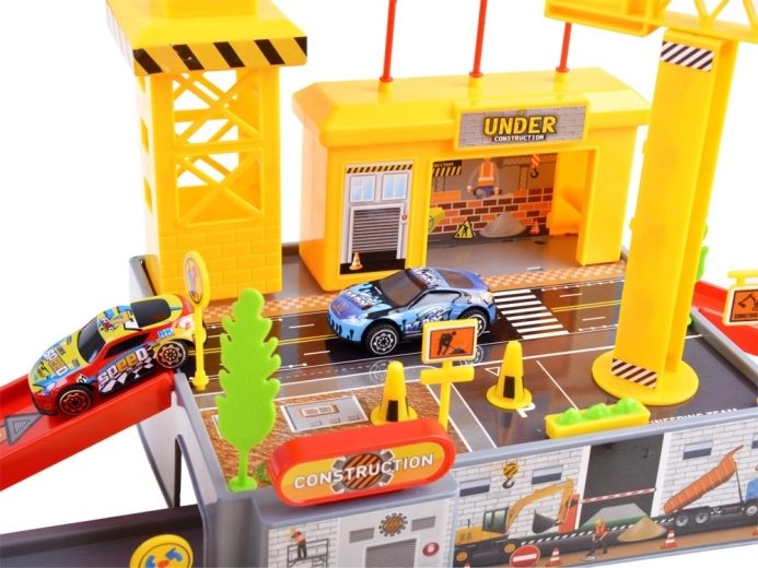 Construction zone with crane and machines