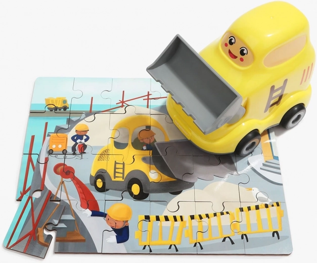 2-in-1: wooden puzzle and play bulldozer