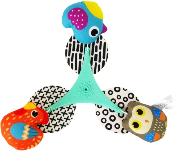 Colorful plush birds for sensory stimulation