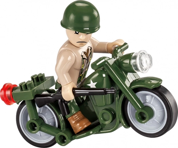 Dvi minifigūrėlės ir motociklas veiksmo scenarijams