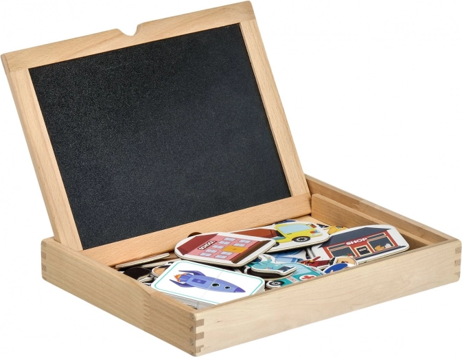 Wooden suitcase with double-sided board