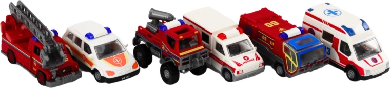 Six rescue vehicles ready for action