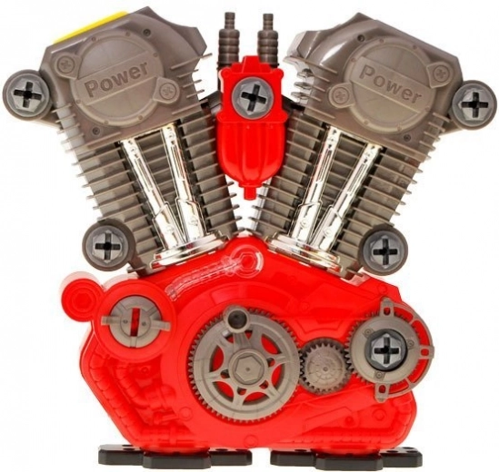 Realistiškas V‑dvynių variklis su judančiais stūmokliais