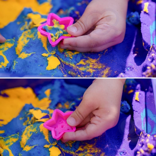 Kūrybiškumas su spalvotu smėliu ir įrankiais