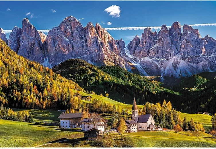 Stulbinantis Val di Funes motyvas Dolomituose