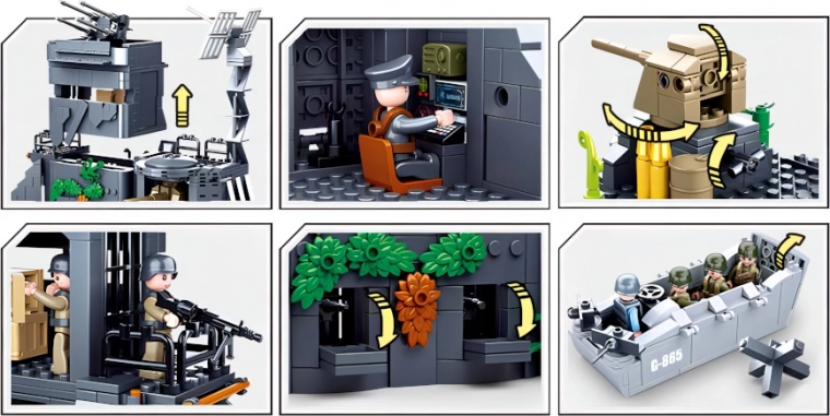 Rich equipment: 8 minifigures, boat, and motorcycle