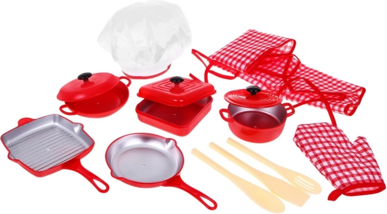 Metalinių puodų ir keptuvių rinkinys tikroviškam žaidimui