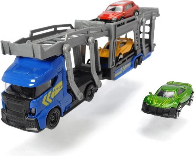 Trys metaliniai automobiliukai pakuotėje