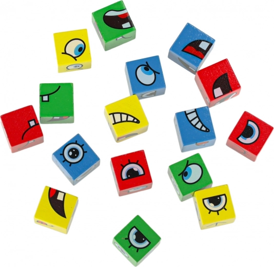 Spalvotos medinės kaladėlės su akimis ir lūpomis