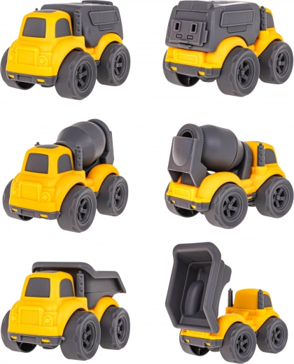 Trys statybiniai automobiliai su judančiais elementais