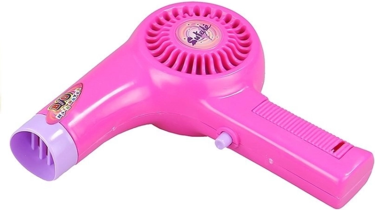 Veikiantis žaislinis plaukų džiovintuvas su baterijomis