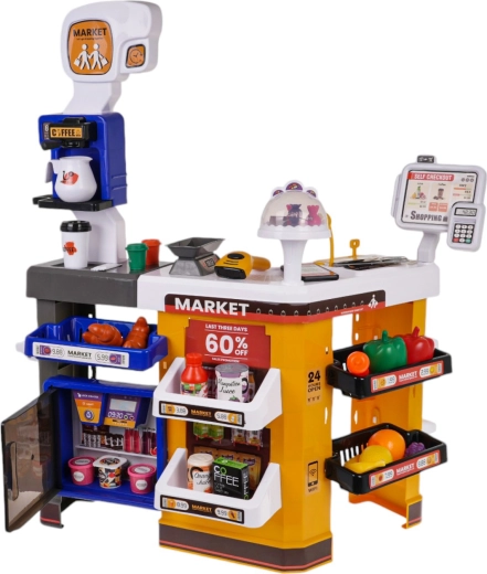 Pilna kasos zona su šaldytuvu ir kavos kampeliu