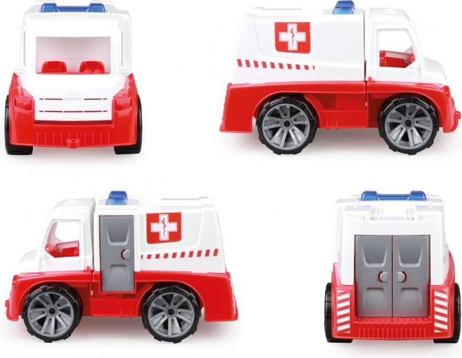 Mechaninis greitosios pagalbos automobilis su atsidarančiais elementais