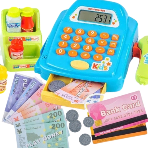 Veikiantis skaičiuotuvas ir ištraukiamas stalčiukas