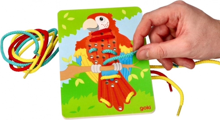 Threading toy with a parrot