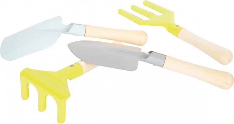 Patvarūs vaikiški įrankiai iš metalo ir medžio