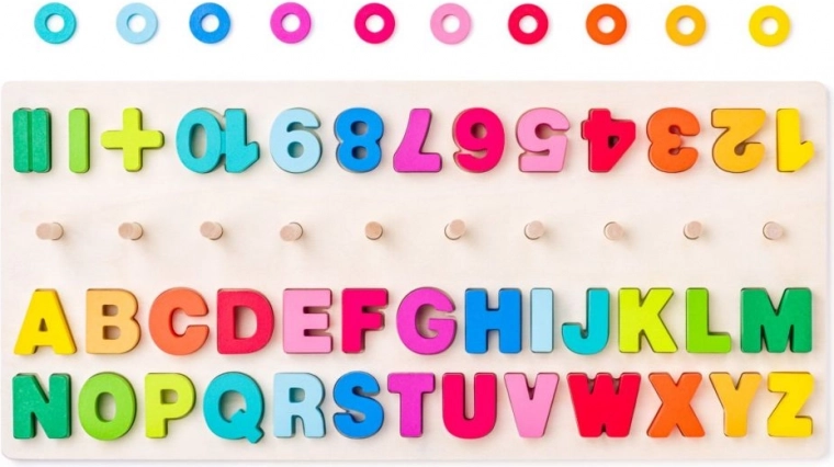 Raidės ir skaičiai linksmomis spalvomis